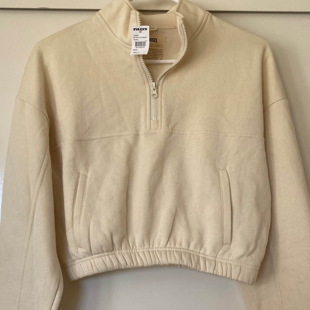 RSQ Cream Quarter-Zip Cropped Sweater - Picture 3 of 6